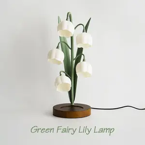 Long Leaf Flower Table Lamp, Body, Wooden Base, Floral Shade, Home Decor, Bedroom Bedside Light, Reading Lamp, Office Decoration