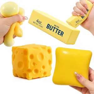 3-Pack Food Squishies Set, Slow Rising Butter Stick, Cheese Cube & Toast Slice Sensory Squeeze Toys, Stress Relief Fidget Toys for Home, Office & Desk
