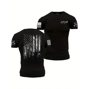 [Grunt Style |   Soft Cotton] Grunt Style Men's 1776 Flag Print T-Shirt |   Soft Cotton V-Neck Tee with Distressed American Flag Design, Casual Short Sleeve, Machine Washable |   All-Season Comfort, Patriotic Clothing, Bold Graphic Tee, Cotton Fabric