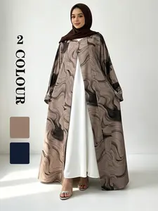 Butterfly Print Abaya, Muslim Women's Elegant Dress, Polyester Fabric, 2 Colors, 5 Sizes, Pockets, Wide Sleeves, Daily & Date Night Wear#PrintedAbaya #HijabFashion #ModestStyle #MuslimWear