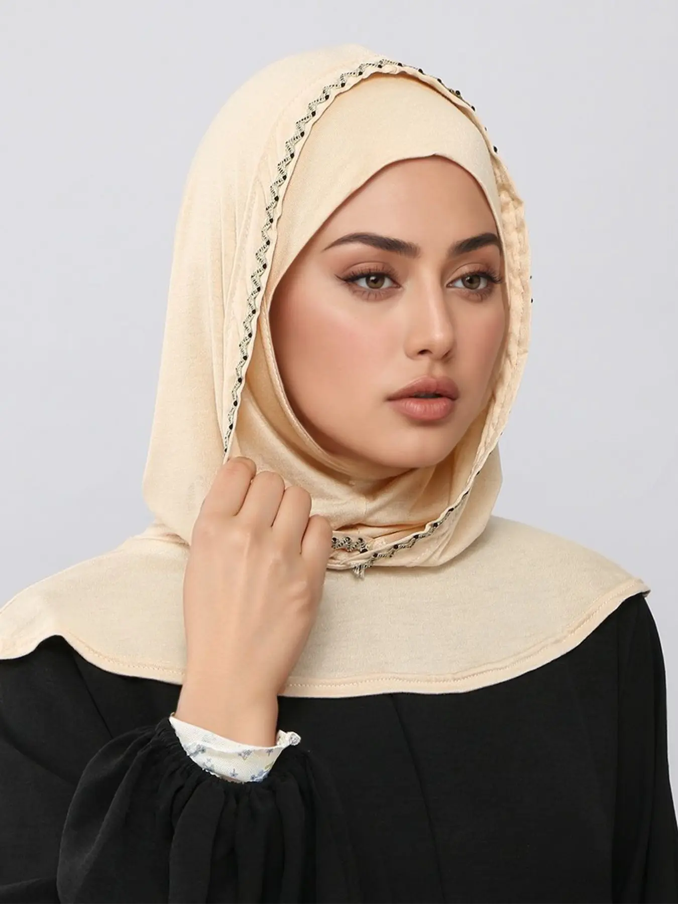 1pc Dual-Layer Sun Protection Hijab, Boho Style Muslim Headscarf for Muslim, UV Protection Fashion Accessory, Soft Fabric, All Seasons