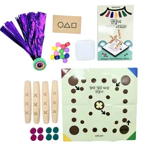 Traditional Korean Board Squid Game Set w/ Yutnori Jegichagi Gonggi - Includes Hangul Korean Alphabet Summary Card & Video Tutorials [COREALL x KRUST]