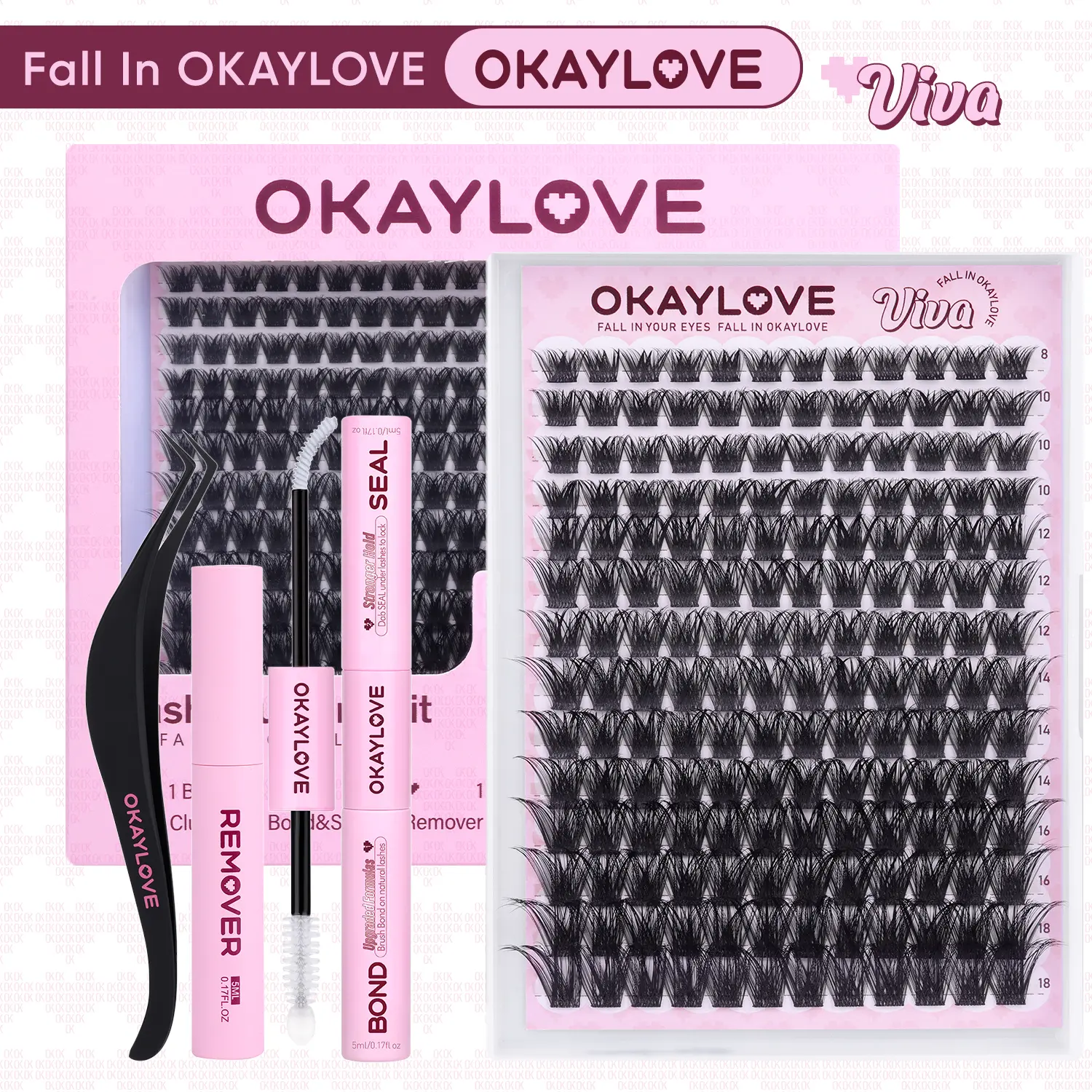 OKAYLOVE Viva Lash Clusters Kit Volume Lash Extension Kit Lightweight Lash Cluster with Waterproof Long-lasting Lash Bond and Seal,Tweezers and Remover for DIY Eyelash at Home Easily,  Makeup Girl Gifts DealsForYouDays