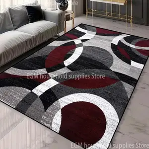 Abstract Circle Pattern Flannel Area Rug, Abstract Area Rugs, Decorative Rug - Red Gray Black Geometric Plush Mat for Living Room & Bedroom, Non-Slip Thick Soft Home Decor for Households