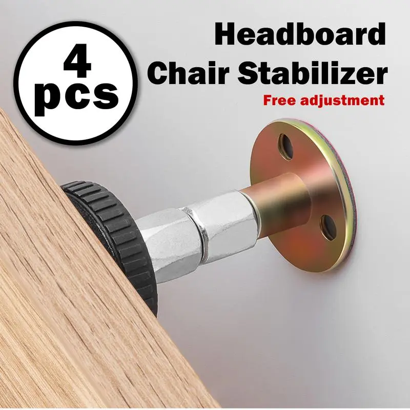 4-Pcs Metal Headboard Stabilizer Fixers, Wall Mount Anti-Shake Brackets, 30-90mm Adjustable Threaded Reinforcement System, Easy Installation, Prevents Head of Bed from Shaking