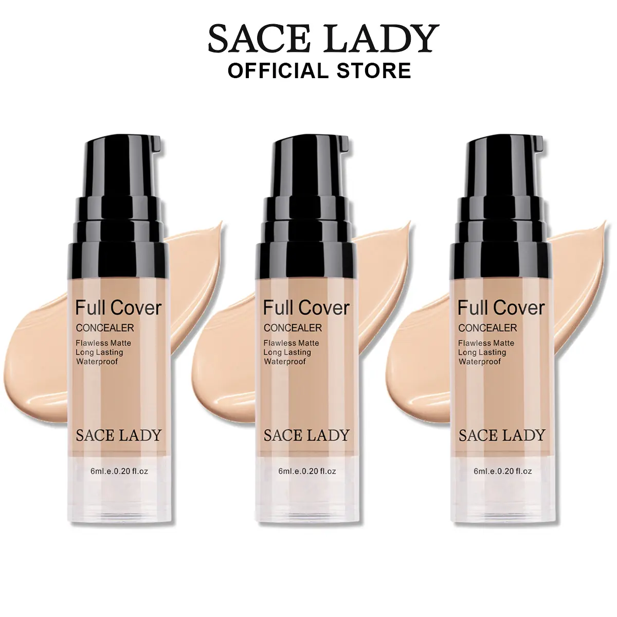 SACE LADY 3-Pcs Smoothing Waterproof Matte Cosmetic Set, Full Coverage Liquid Makeup Concealer - Cream Eye Concealer for Dark Circles, Spots & Face Makeup