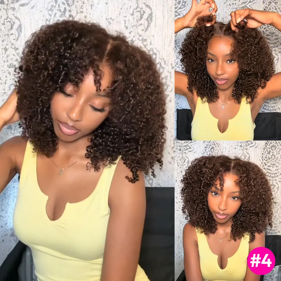 FORGIRL FOREVER Wear And Go Glueless Wig 7x5 Pre Cut Bleached Knots Afro Kinky Curly Wig Lace Front Human Hair Wigs #4 Chocolate Brown Kinky Curly Glueless Wig