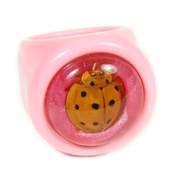 Women's Chunky Pink Acrylic RealBug Ladybug Ring - Size 6, High Quality Components, 1x1-3/16 in, Animals Motif, Casual Wear, Designed to Suit Any Budget, Unique Costume Jewelry Fashion Statement