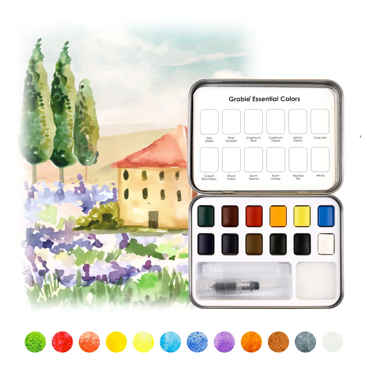 Grabie 12-Color Watercolor Pocket Set with Brush, Travel Watercolor Palette, Art Materials, Art Painting Supplies (DealsForYouDays), Deluxe Art Set
