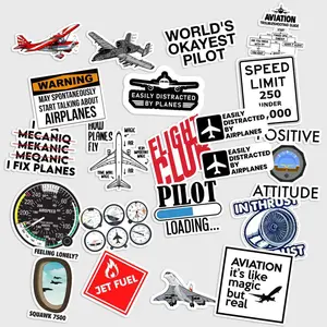Sticker Pack 20 Aviation Lover Vinyl Sticker, Aircraft Flight Passion Decal for Laptop Bottle