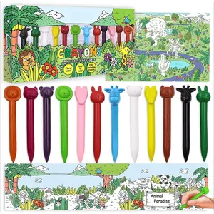 L-MKP003  Cute Animal Shaped Crayons for Kids, 11-Piece Crayon Set with Eraser & Drawing Paper, Non-Toxic, Easy to Hold, Mess-Free, Safe for Toddlers, Ideal Art Supplies for Ages 3+