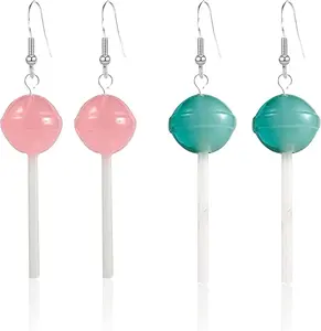 2 Pairs Aesthetic Creative Lovely Cartoon  Round Lollipop Drop Earring  Candy Dangle Earring for Women