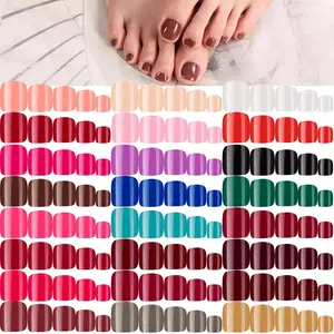 576 Pieces 24 Sets Short False Toenails Glossy Press on Short Square False Nail Solid Color Full Cover Fake Colorful Artificial Tips for DIY Nail Art(Classic Colors)