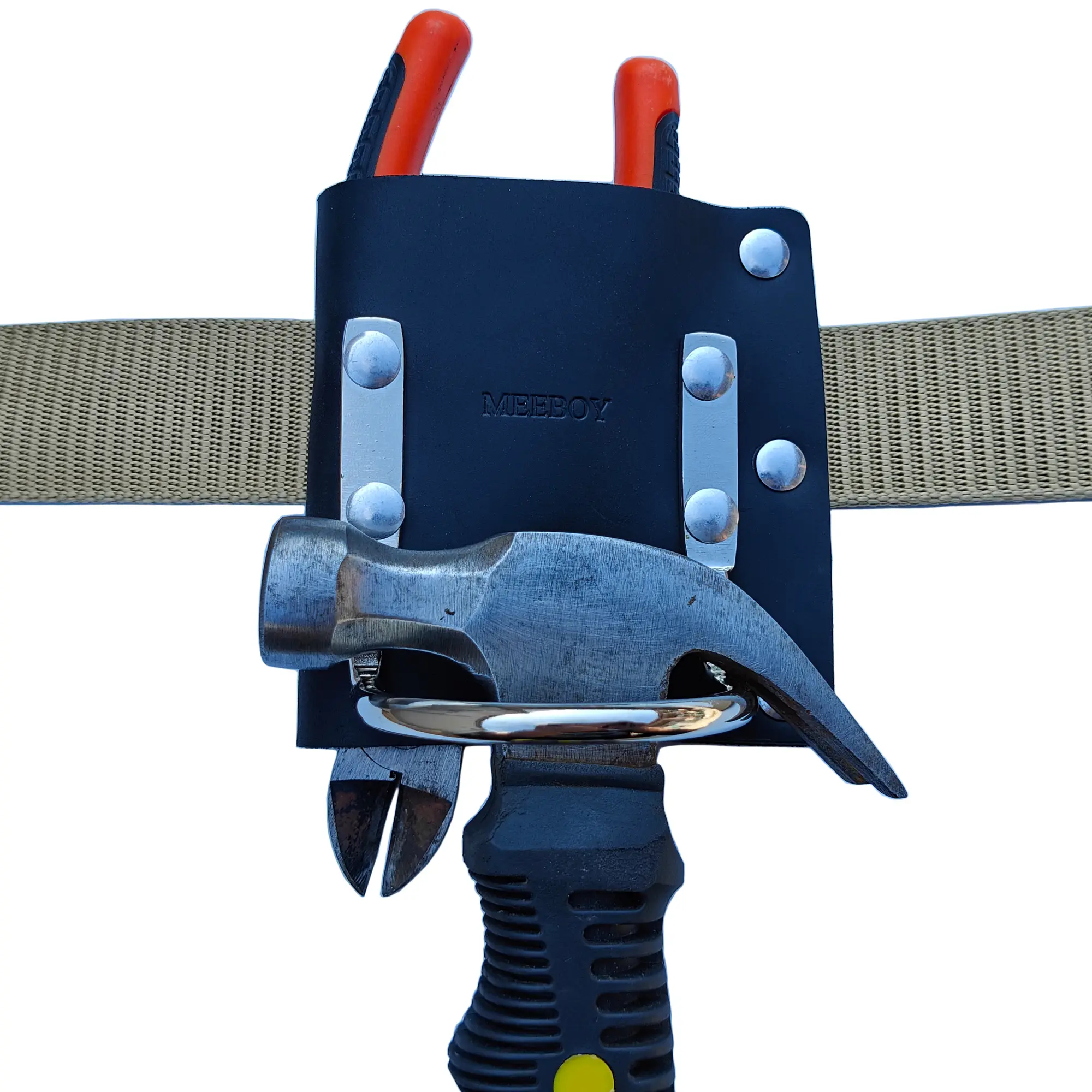 MEEBOY 6.5cm Heavy Leather Tool Pouch Organizer - Industrial Handmade Belt-Mount Holder with Aluminum Rivets, Men's Work Accessories Tool Belt Accessory