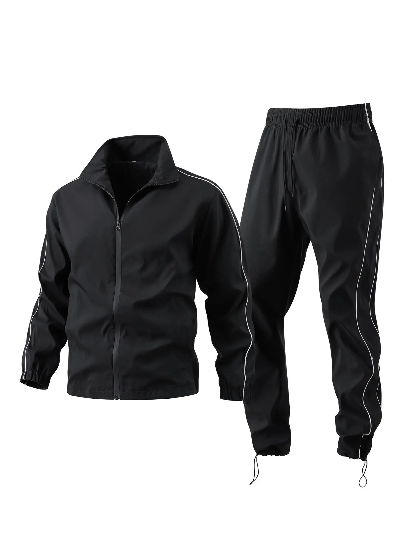 Men's Contrast Binding Zip Up Jacket & Pants Streetwear Tracksuit Matching Set, Casual Tracksuits, Casual Long Sleeve Outerwear & Trousers, Men's Spring & Fall Clothes, Menswear, Spring Sportswear