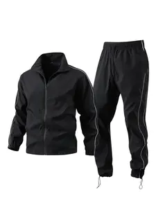 Men's Contrast Binding Zip Up Jacket & Pants Streetwear Tracksuit Matching Set, Casual Long Sleeve Outerwear & Trousers, Men's Spring & Fall Clothes, Menswear, Spring Sportswear