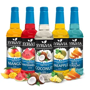 Syruvia Sugar-Free Fruit Syrup Variety Pack – Coconut, Pineapple, Watermelon, Mango & Blue Curacao – Gluten-Free, Kosher, 25.4 fl oz Bottles (5-Pack)