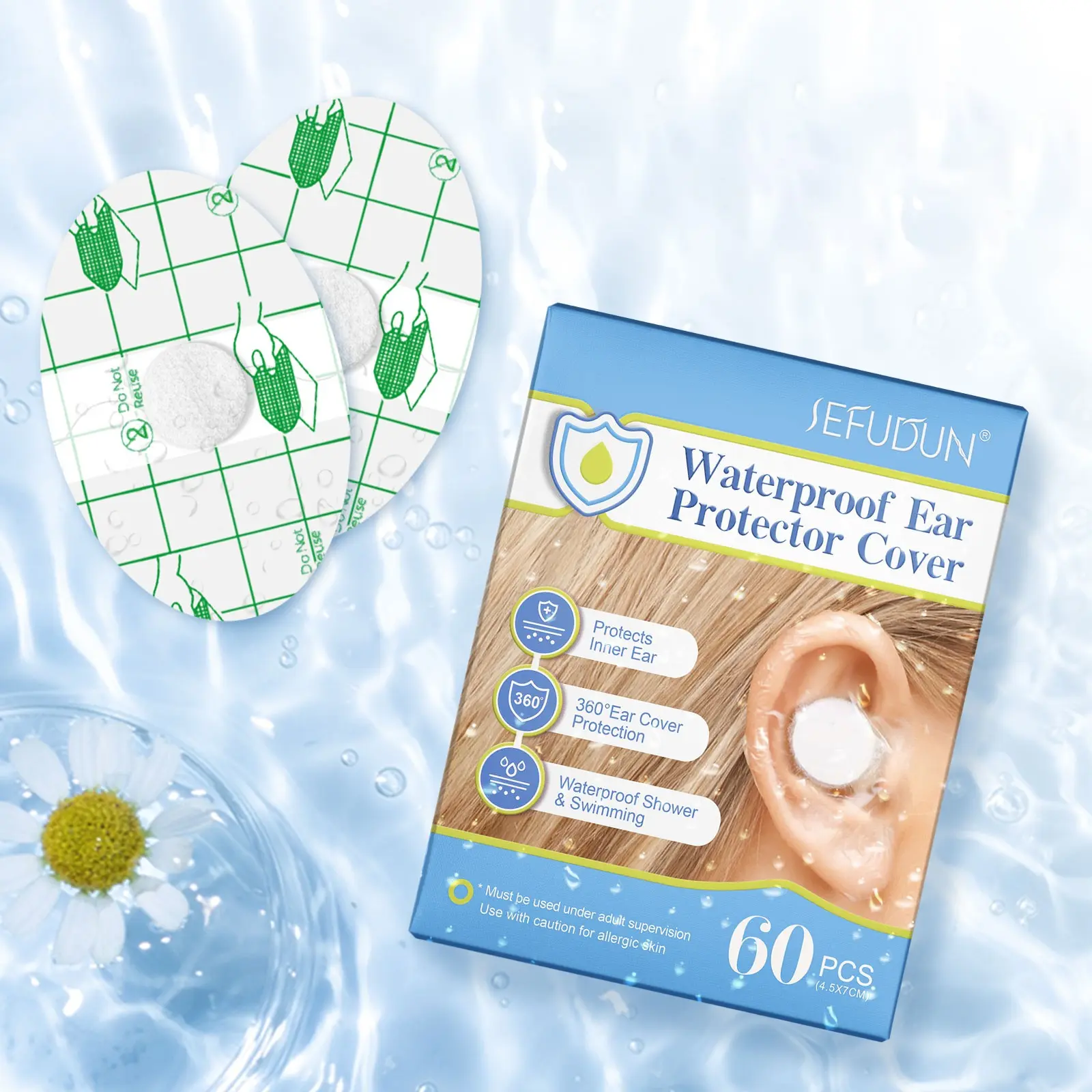 SEFUDUN Waterproof Ear Protector Cover, Transparent, skin-friendly, breathable, comfortable ear protection band, waterproof ear protection band, highly suitable for swimming Swimmer Dry