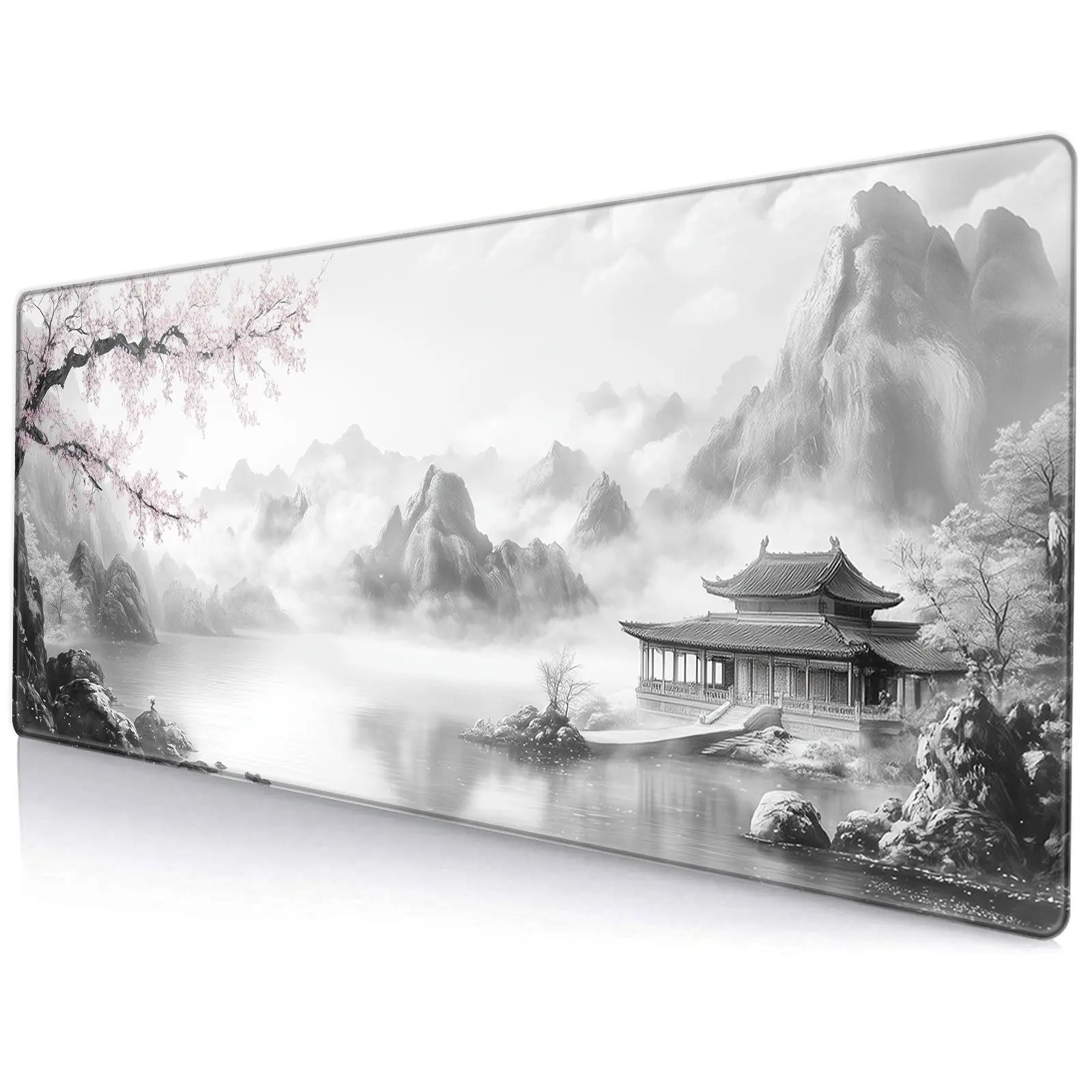 Chinese Landscape Pattern Mouse Pad, Washable Rubber Anti-slip Mouse Pad with Splicing Edges, Large Keyboard Pad for Computers, Work, Games, Desk Pad, Desk Accessories