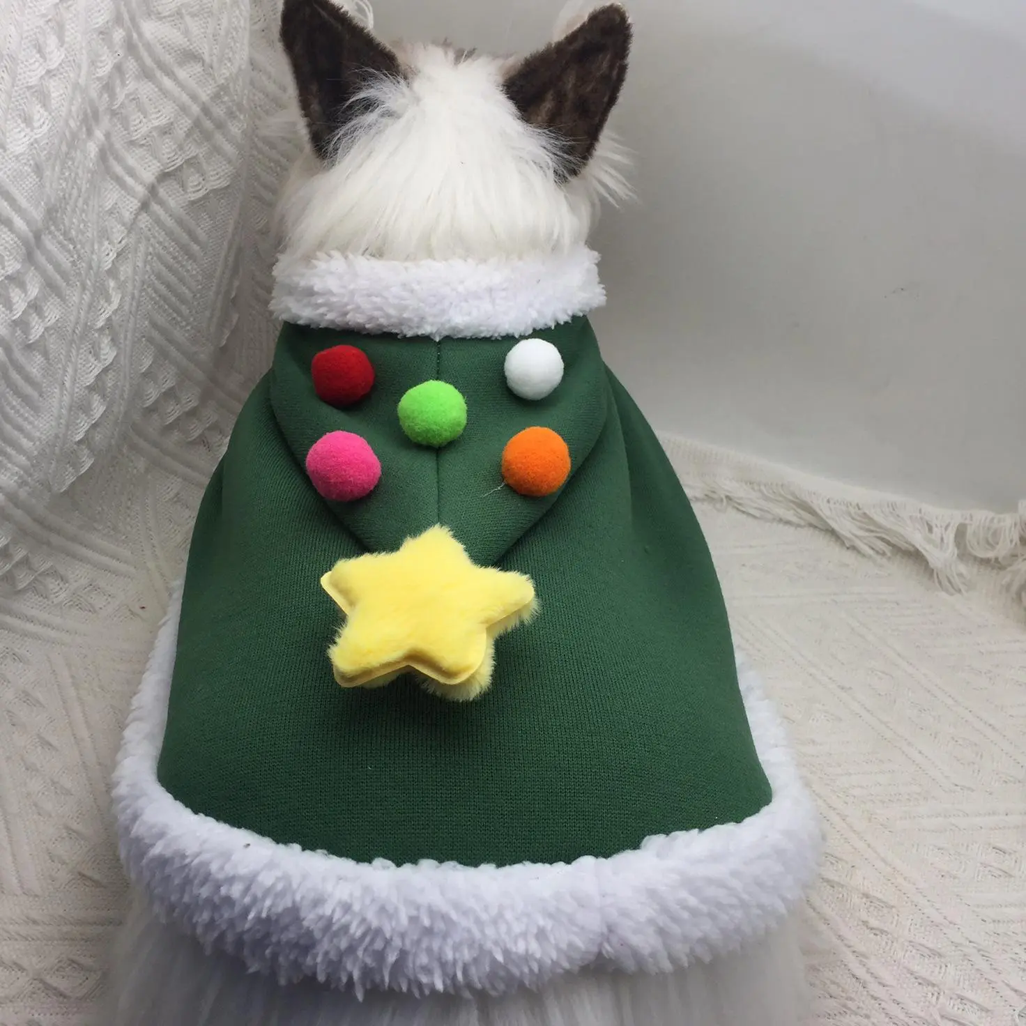 Faux Fur Santa Claus Costume for Cats & Small Dogs, Hooded Cape & Collar Set, Polyester Material, Perfect Stocking Stuffer