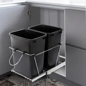 Zeny Smooth Dual 35Qt/8.7Gal Ball-Bearing Pullout Kitchen Garbage Can - Black PP+Steel Removable Bins, Chrome Frame, Pre-Assembled Under-Cabinet Cleaning and Organizing Storage Bin