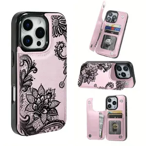 Phone case: lace flower pattern, this practical TPU material phone case has a card slot design, and has various functions such as bank card and bus card. Suitable for iPhone 16 Pro Max, 16, 15 Pro, 14 PLUS, 13, 12 Pro Max series. Can be used as a gift fo