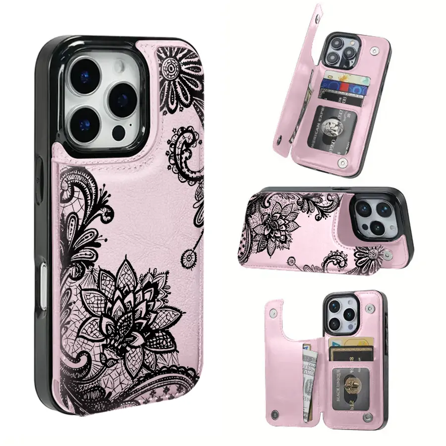 Phone case: lace flower pattern, this practical TPU material phone case has a card slot design, and has various functions such as bank card and bus card. Suitable for iPhone 16 Pro Max, 16, 15 Pro, 14 PLUS, 13, 12 Pro Max series. Can be used as a gift fo