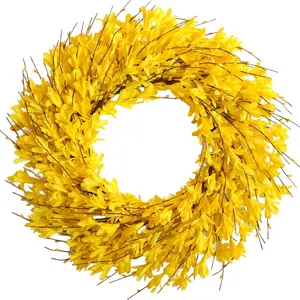 Bibelot 22inch Artificial Forsythia Flower Wreaths  Summer Wreath Silk Leaves Wreath for Front Door Wreaths Porch Farmhouse Patio Garden Home Decor (yellow) Decorative Props Wall Hanging Ornament graduation leis graduation decorations 2026,summ Metal Gift