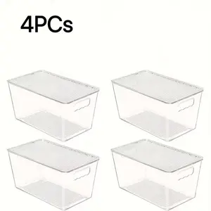 4-Pack Transparent Stackable Storage Boxes, Medium Plastic Bins with Handles, Clear Plastic Containers, Home Organizer Storage, Ideal for Kitchen, Bathroom, Closet, Food Storage