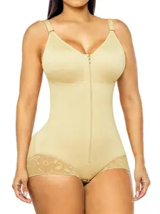 1 Count Women's Adjustable Thin Strap Fit Shapewear, Colombian Shapewear, Front Zipper & Inner Hook Closure Body Shaper, Lace Hem Anti-Slip Grip Jumpsuit, Bust Support Shapewear Bodysuit, Adjustable Shapewear Underwear