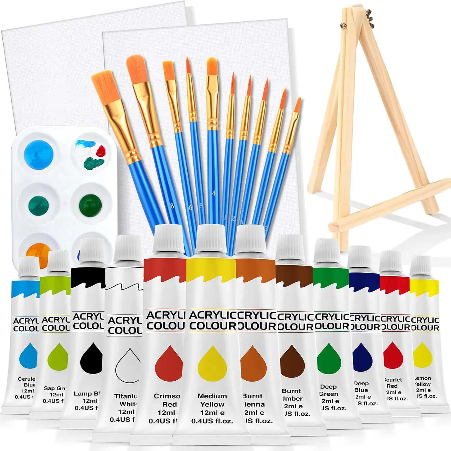 26-Piece Acrylic Paint Set with  Colors, Brushes, Canvases & Easel – Complete Painting Kit for Beginners & Artists