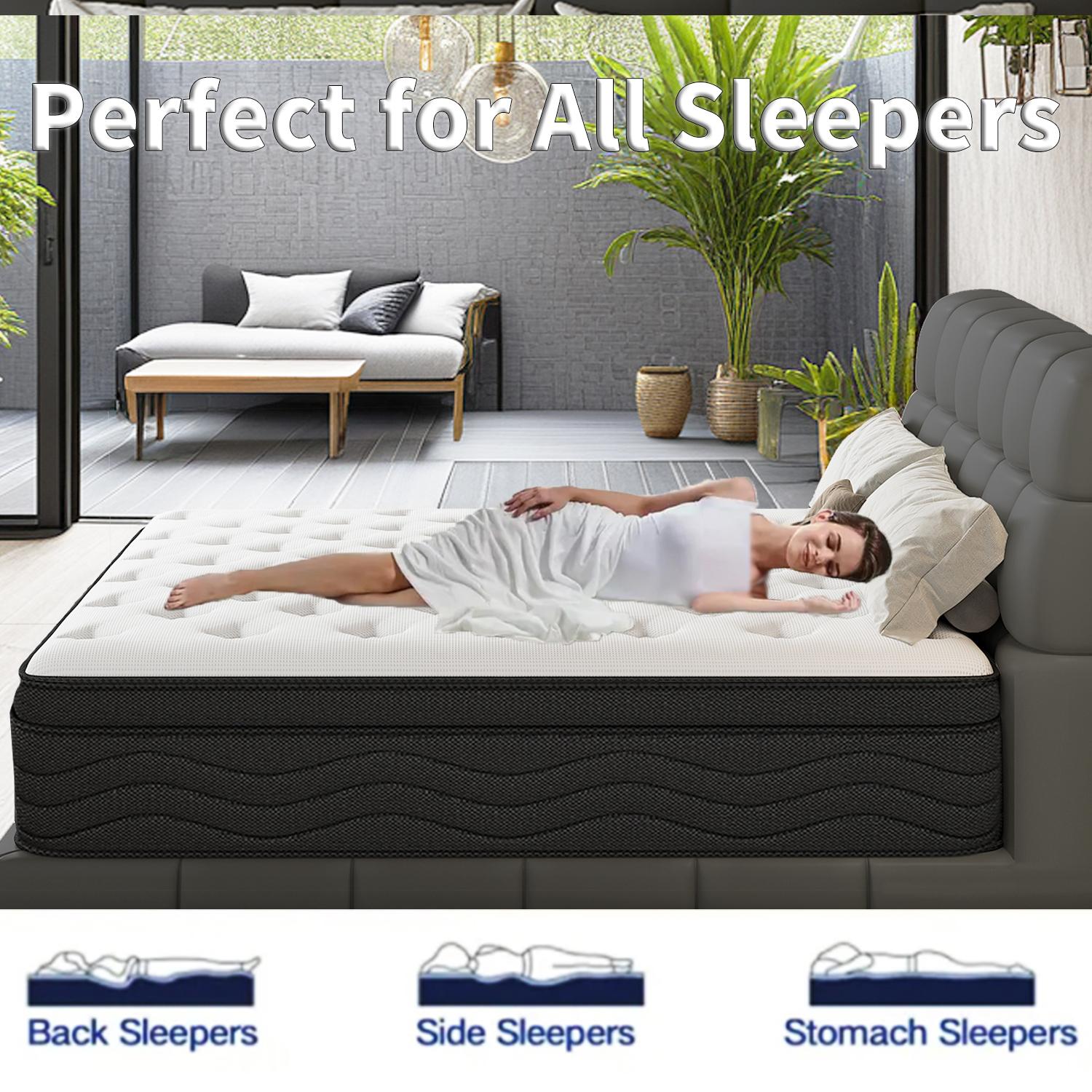 【LODEIJA】8/10/12/14 Inch Twin,Full,Queen,King Mattress Memory Foam And Spring,Hybrid Mattress Medium Firmness,Lumbar Support