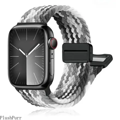 Braided Nylon Elastic Fabric Smart Watch Band, Stainless Steel Magnetic Stretch Wearable Accessory, Fits 38-49mm, Compatible with Series 9/8/7/6/SE/Ultra 2, Stylish Men's Smart Watch Accessory for Sports & Daily Use (Band Only)