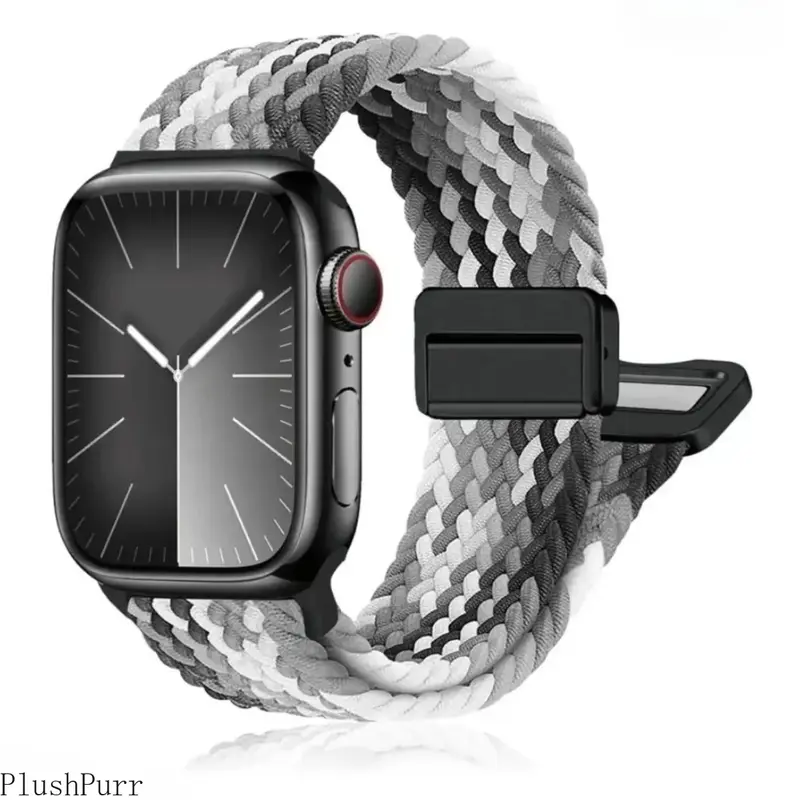 Braided Nylon Elastic Fabric Smart Watch Band, Stainless Steel Magnetic Stretch Wearable Accessory, Fits 38-49mm, Compatible with Series 9/8/7/6/SE/Ultra 2, Stylish Men's Smart Watch Accessory for Sports & Daily Use (Band Only)