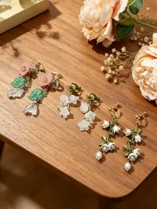 3 Pairs Flower Clip On Earrings for Women Earring Leaf Floral Tassel Earring Non Piercing Clip on Long Flower Dangle Earrings for Women Dainty Earrings