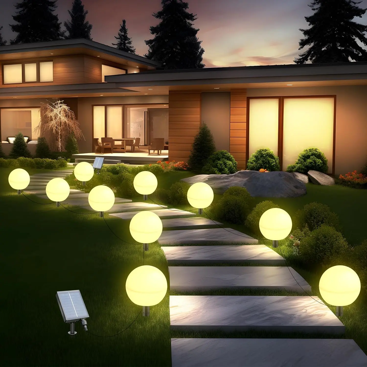 Solar Lights Outdoor  Decorations, 5 Pack Solar Globe Lights for Outside Color Changing Solar Garden Landscape Lights for Yard Patio Pathway Walkway Wedding Party Decor