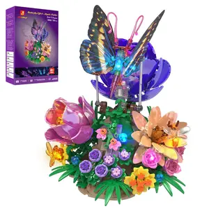 Butterfly Floral Building Blocks Set, Glowing Butterfly Wings, Home Decor Art, Perfect Gift for Women, Birthday, Valentine's Day, Mother's Day gift.