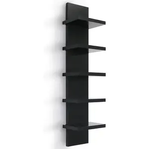5 Tier Shelvesl, Vertical Column Wall Decor Mount Floating Shelves for Bedrooms, Living Rooms, Natural Finish Wall Shelf, Black