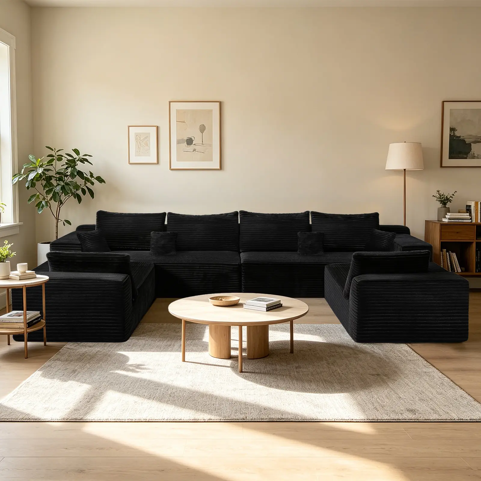 HSECOYAY Oversized 120" U Shape Cloud Couch PlusSectional Sofa with Chaise Moder Modular Sofa with 10 SoftPillows & Lounge Chairs Boneless Upholstered Couches forLiving Room Bedroom Plush Corduroy Fabric