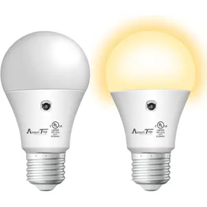 Dusk to Dawn Light Bulb- 2 Pack, A19 LED Sensor Light Bulbs; UL Listed, Automatic On/Off, 800 Lumen, 10W(60 Watt Equivalent), E26 Base, Indoor/Outdoor Lighting Bulb (3000K Warm White)