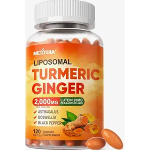 Liposomal Turmeric Curcumin and Ginger Supplement Softgels 2000mg, 95% Curcuminoids, Organic Turmeric Root Extract with Black Pepper for Superior Absorption, Plus Lutein Zeaxanthin, Non-GMO, 120 Pills