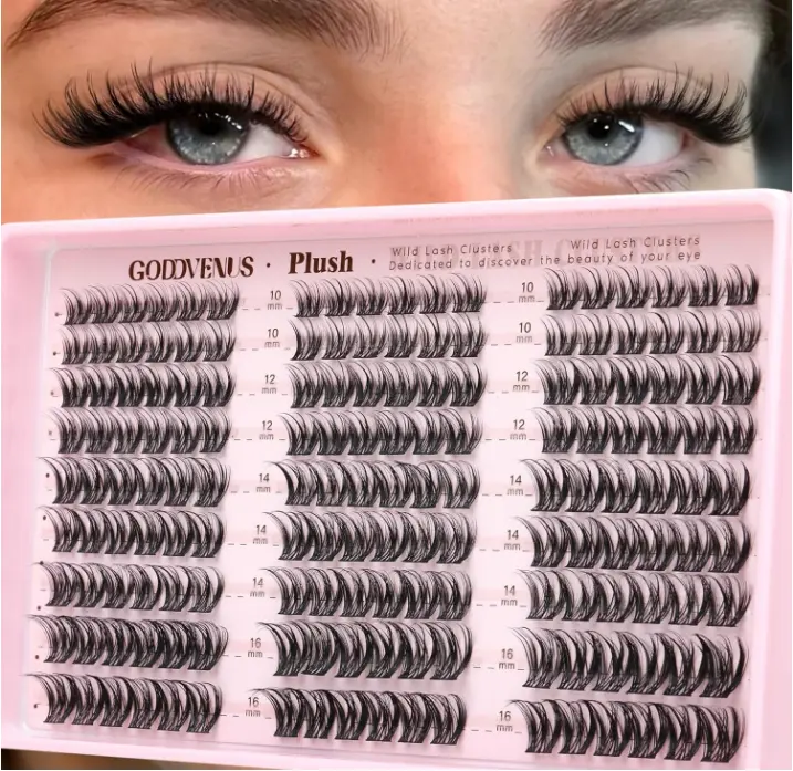 Goddvenus Plush Lash Clusters Natural Wispy Cluster Eyelash Extensions, Fluffy DIY Lash Extension at Home for Natural Look, D Curl Individual Eyelashes