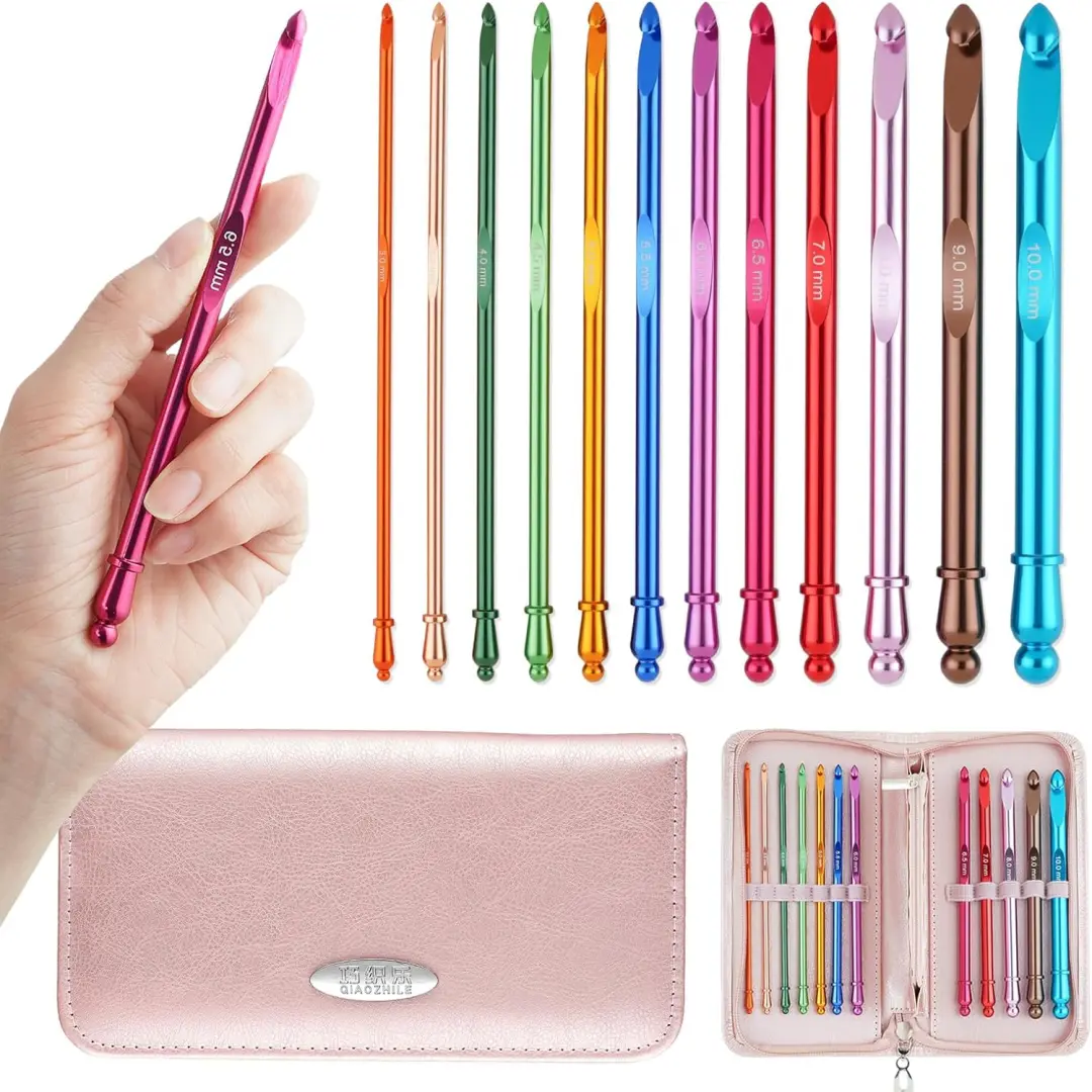 Latest Inline Crochet Hook Set with Case Aluminum Ergonomic Crochet Hooks,Non-Slip Hooks for Arthritic Hands,Nice Gift for Women,3mm-10mm