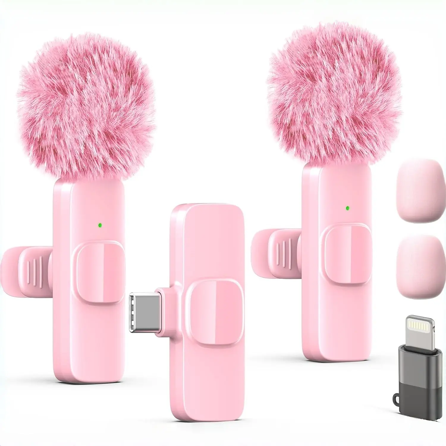 Rechargeable Wireless Lavalier Lapel Microphone with Noise Reduction, Audio Recording, Plug-and-Play Charging for iPhone, iPads, Android Smartphones, USB Type-C, Lightning Ports (Pink) – Ideal for Birthday, Wedding, Casual Use, Streaming Setup