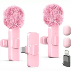 Wireless Lavalier Lapel Microphone for iPhone, iPad, mini Video Recording Mic for Interview Video Podcast Vlog YouTube & Livestream, Noise Reduction, Plug & Play (Pink Type C & Lightning Port)