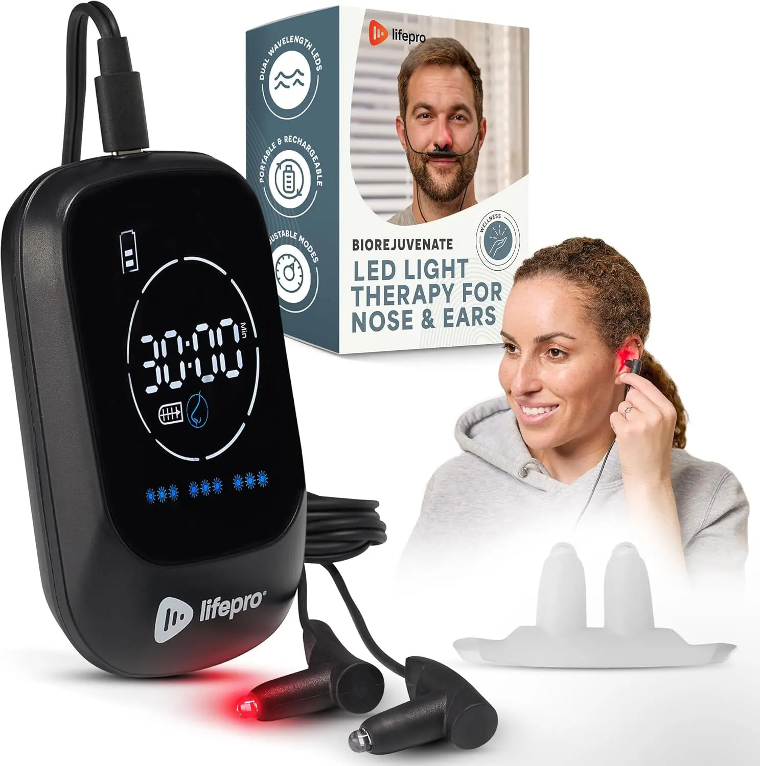 LifePro LED Light Device for Nose & Ears – HSA/FSA Eligible, Rechargeable Near-Infrared Nasal Tool for Sinus & Ear Comfort, Compact Portable Wellness Device