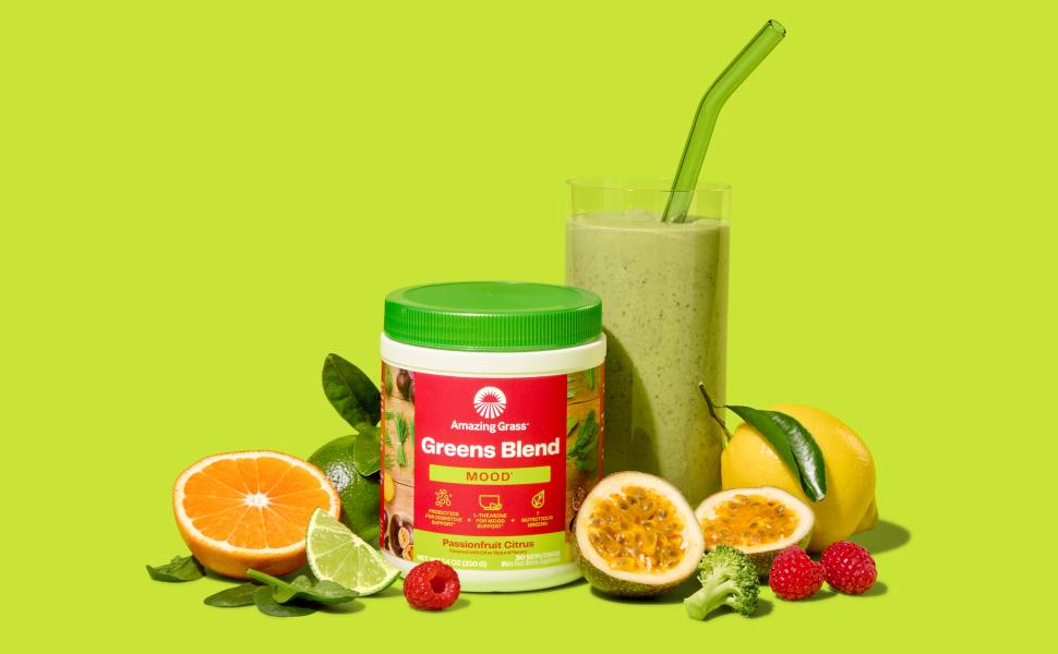 Amazing Grass Greens Blend Mood Passionfruit Citrus Healthcare Edible Powder Dietary Supplement