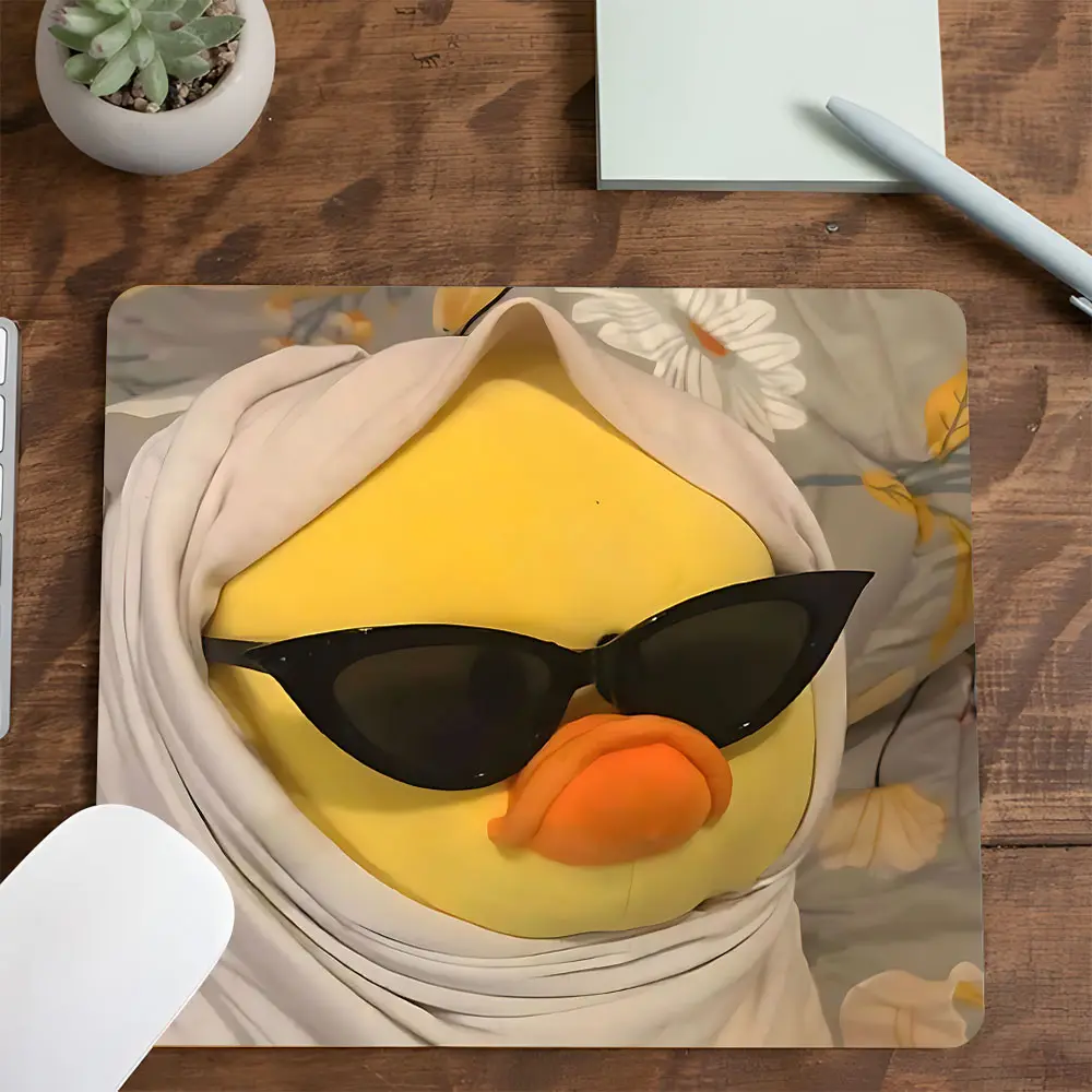 Stylish Duck with Sunglasses Square mouse pad, Non slip mousepad, Desktop Decorative Protective Pad, Rubber Anti-slip Lockedge Work Pad, Small Size Suitable for Laptop, Desktop