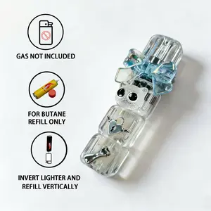 Cute Kitten Rotary Stress Relief Butane Lighter – Windproof Jet Flame with Red & Blue Flash, Refillable Metal Fidget Toy Lighter (Gas Not Included) portable