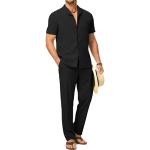 New breathable men's summer set: short-sleeved shirt and casual long pants two-piece set